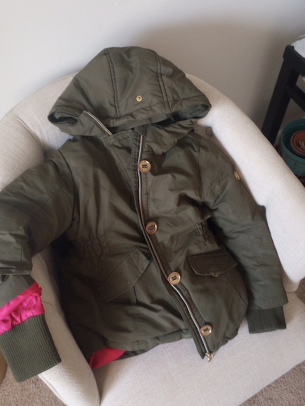 Kids Olive Green Hooded Michael Kors Jacket
